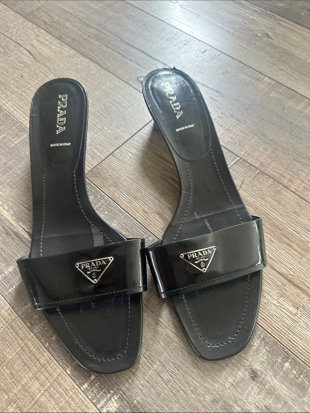 Prada black logo slide sandals  size 42